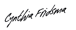 ondertekend door Cynthia Fridsma